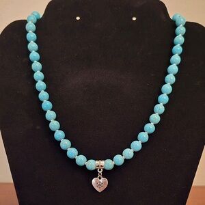 Turquoise Beaded Necklace with Heart Pendant